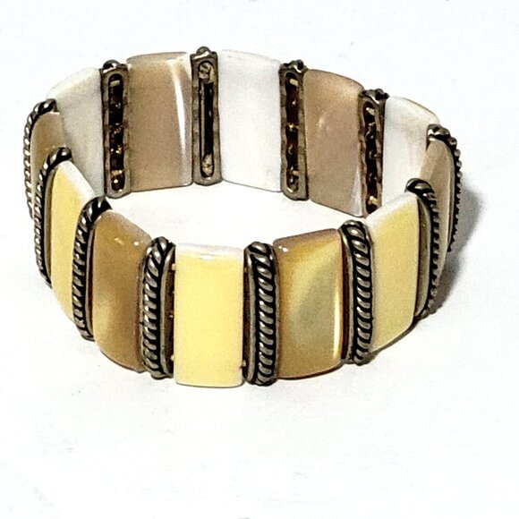 Lia Sophia Bracelet Stretch Gold Tone Opalescent Bisque Vintage 8" - Picture 1 of 2
